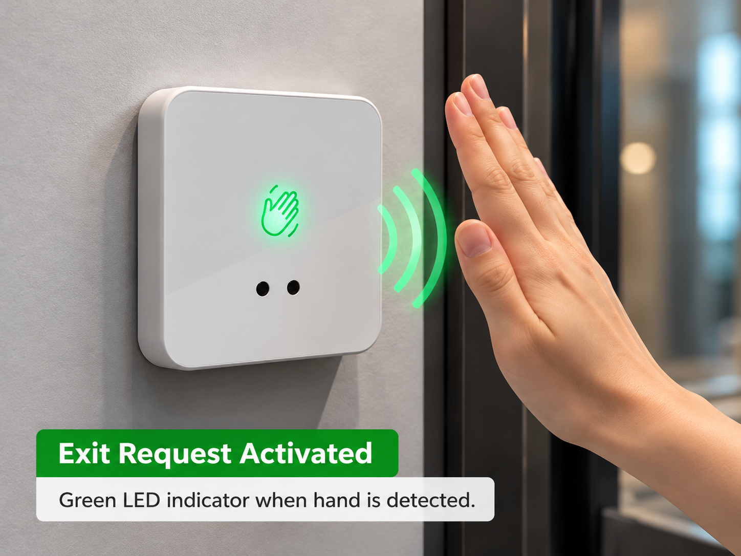 IR-T8A touchless exit button activated green LED