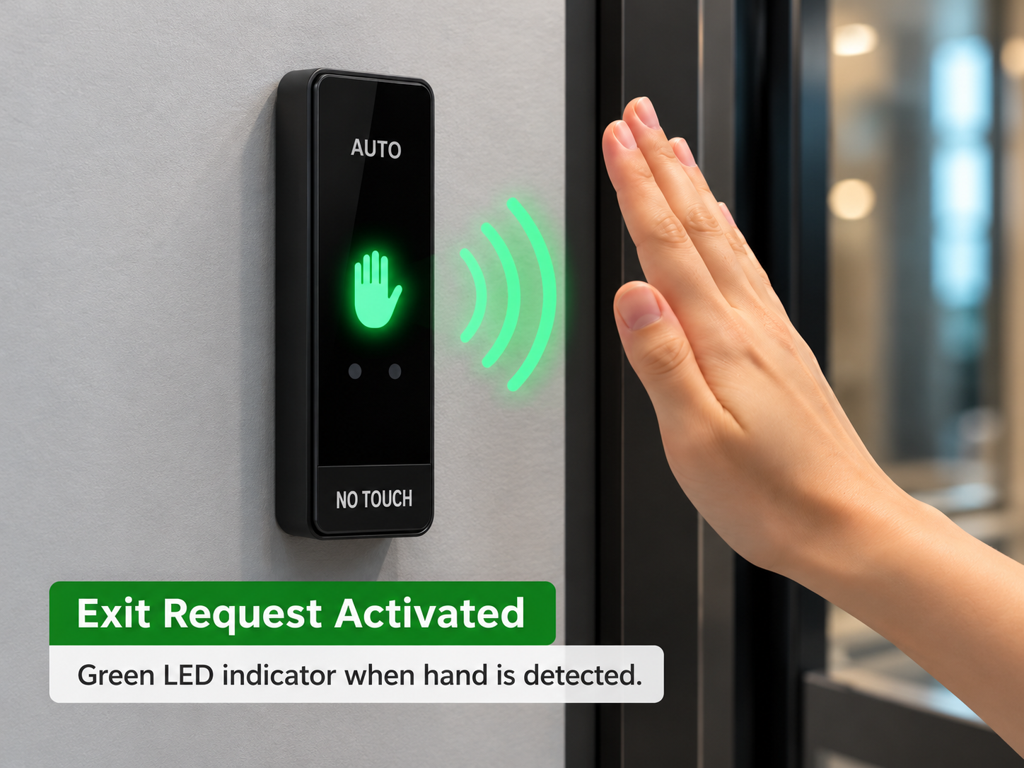IR-T15B touchless exit button activated green LED